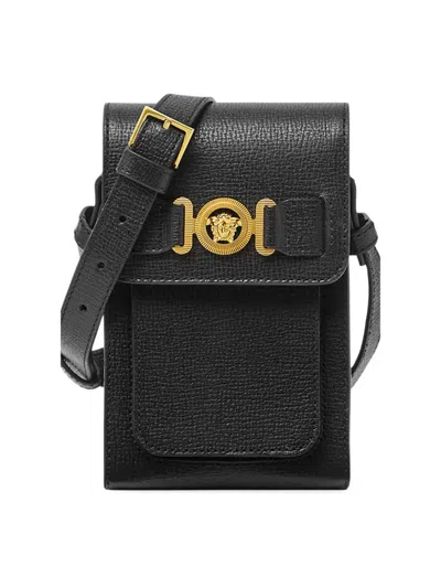 Versace Men's Medusa Biggie Mini Leather Shoulder Bag In Black