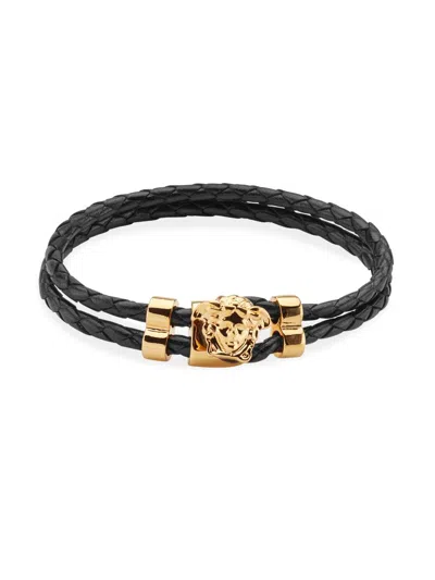 Versace Men's Medusa Braided Leather Bracelet In Black