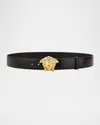 Versace Men's Medusa-buckle Leather Belt In Black- Gold