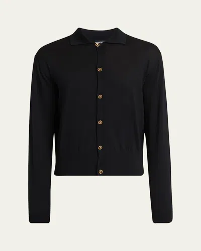 Versace Men's Medusa-button Knit Polo Cardigan