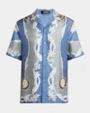 Versace Camp-collar Printed Silk-twill Shirt In Blue
