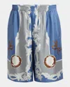 Versace Medusa Cameo Silk Bermuda Shorts In Stone Bluemet Dark