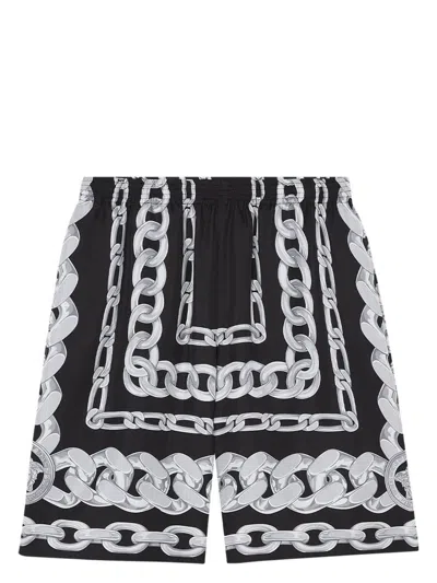 VERSACE MEN'S MEDUSA CHAIN SILK SHORTS