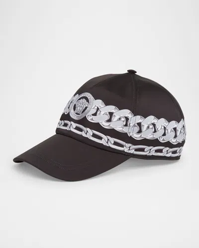 Versace Men's Medusa Chains Baseball Cap In Blacksilver