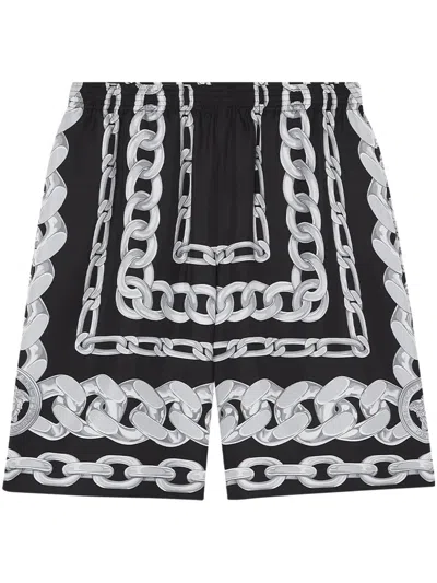 Versace Men Medusa Chains Silk Shorts In Black
