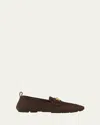 Versace Men's Medusa Coin Suede Driver Loafers In Dark Brown