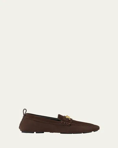 Versace Men's Medusa Coin Suede Driver Loafers In Black