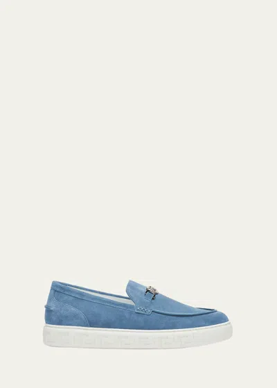Versace Men's Medusa Coin Suede Hybrid Loafers In Blue