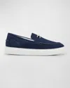 Versace Men's Medusa Coin Suede Hybrid Loafers In Navy