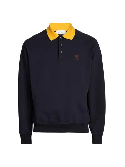 Versace Men's Medusa Collared Sweatshirt In Blue