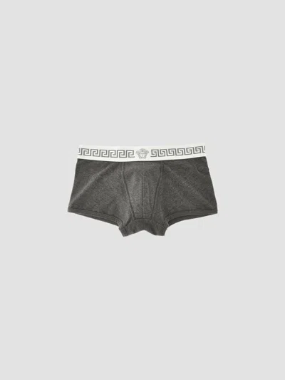 Versace Men's Medusa Head Greco-trim Jersey Trunk Brief In Gray