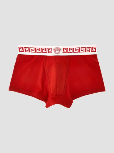 Versace Men's Medusa Head Greco-trim Jersey Trunk Brief In Red