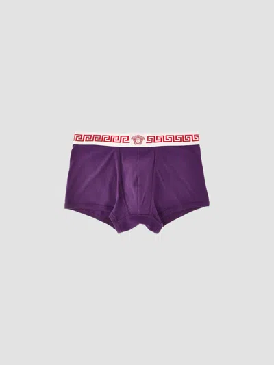 Versace Men's Medusa Head Greco-trim Trunk Brief In Purple