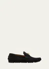 Versace Men's Medusa Head Suede Drivers In Black- Gol