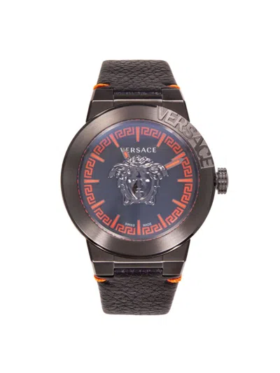 Versace Men's Medusa Infinite Stainless Steel Case & Leather Strap Watch/45mm In Gray