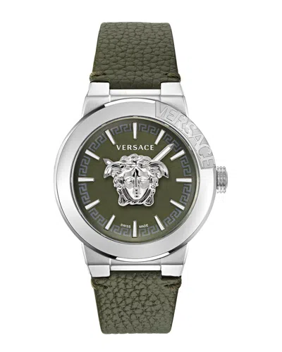 Versace Medusa Infinite Leather Watch In Silver