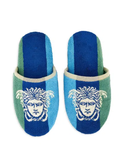 Versace Men's Medusa Jacquard Striped Jersey Slippers In Multi