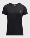 Versace Black Crewneck T-shirt With Medusa Logo Print In Stretch Cotton Man In Black