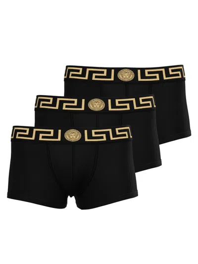 Versace Men's Medusa Key 3-pack Jersey Mixed Trunk Brief Set In Black