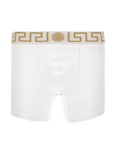 Versace White Fitted Boxers With Greca Waistband