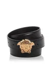 Versace La Medusa Leather Belt Man Belt Black Size 39.5 Calfskin In Black/ Gold