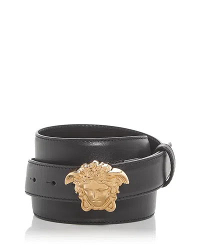 Versace Men's Medusa Leather Belt In Burgundy