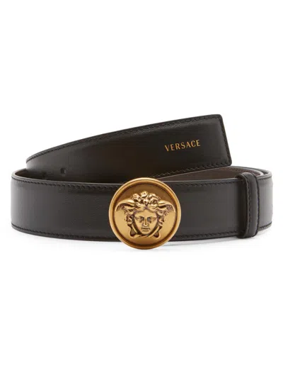 Versace Men's Medusa Leather Belt In Orange