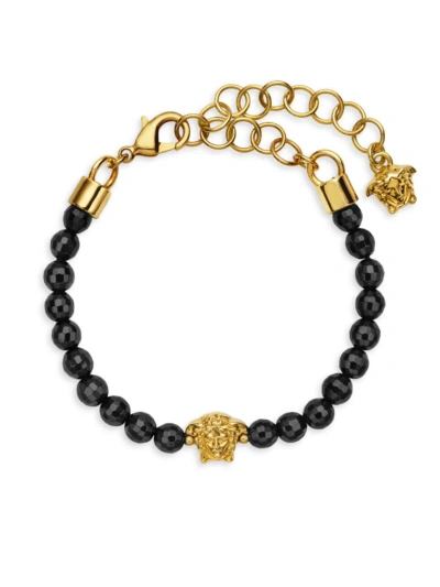 Versace Men's Medusa Onyx & Gold-plated Metal Bracelet In  Gold Black