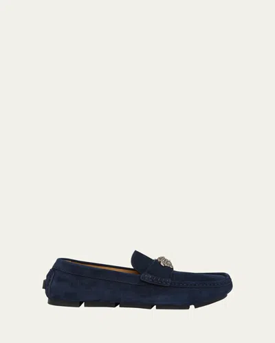 VERSACE MEN'S MEDUSA-ORNAMENT SUEDE DRIVERS
