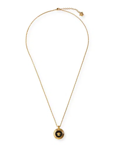 Versace Medusa Head Pendant Necklace In Nero Oro Caldo