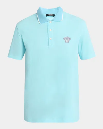 Versace Men's Medusa Pique Polo Shirt In Blue
