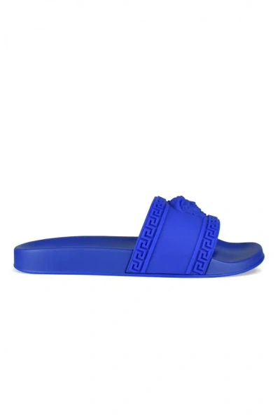 Versace Medusa Head-embossed Slides In Blue