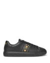 Versace Black Greca Embellished Nylon Faux-leather Sneakers In Black