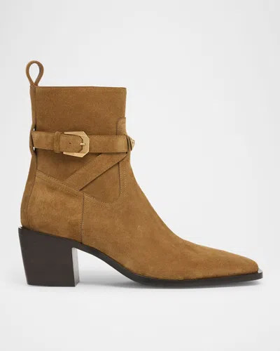 Versace Men's Medusa Suede Booties In Tobacco