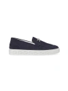Versace Men's Medusa Suede Moccasins In Navy Palladium