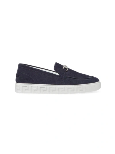 Versace Men's Medusa Suede Moccasins In Blue