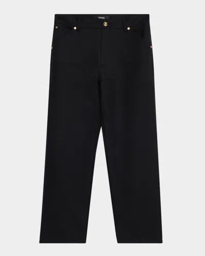Versace Men's Medusa Wool Denim Pants In Black