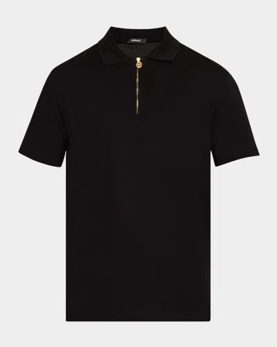 Versace Medusa Biggie Zip Polo T-shirt In Black