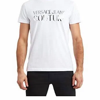 Versace Men's Metallic Logo Short Sleeve T-shirt In White