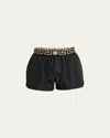 Versace Black Swimsuit Shorts With Greca Detail In Tech Fabric Man In Black/gold