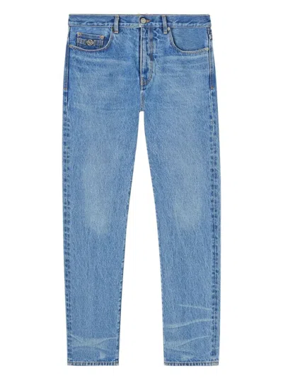 Versace With Classic Fit And Distressed Detailing In Clear Blue