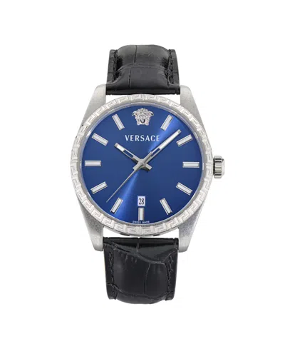 VERSACE MEN'S MILLENYIUM BLACK CALF LEATHER STRAP WATCH 40MM