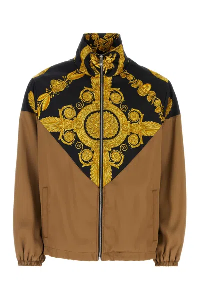 Versace Men Mud Viscose Jacket In Brown
