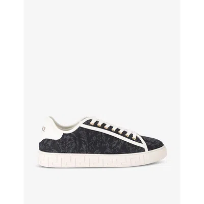 Versace Mens Navy Baroque Graphic-pattern Canvas Low-top Trainers