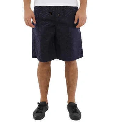 Pre-owned Versace Men's Navy La Greca Bermuda Shorts In Blue