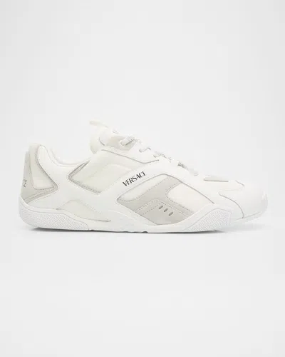 Versace Galaxia Leather Low-top Sneakers In White+concrete