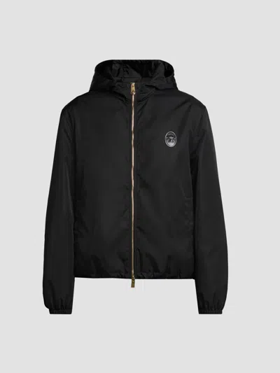 Versace Men's Nylon Twill Hooded Jacket In Black