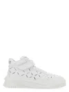 Versace White Perforated High Top Sneakers In White