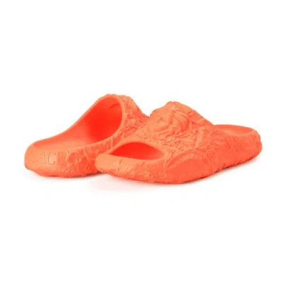 Pre-owned Versace Men's Orange Baroque Medusa Head Embossed Pool Slide Flip Flops Shoes