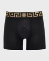 Versace Men's Organic Cotton Greek Key Boxer Briefs In Black